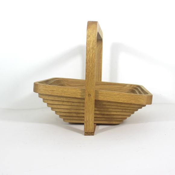 Vintage Oak Wood Collapsible Basket Bowl, Mid Century Modern, Folding Bowl - Picture 4 of 9